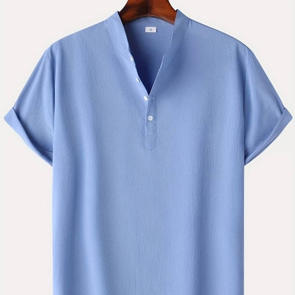 Men's Short Sleeve Stand Collar Henley Shirt